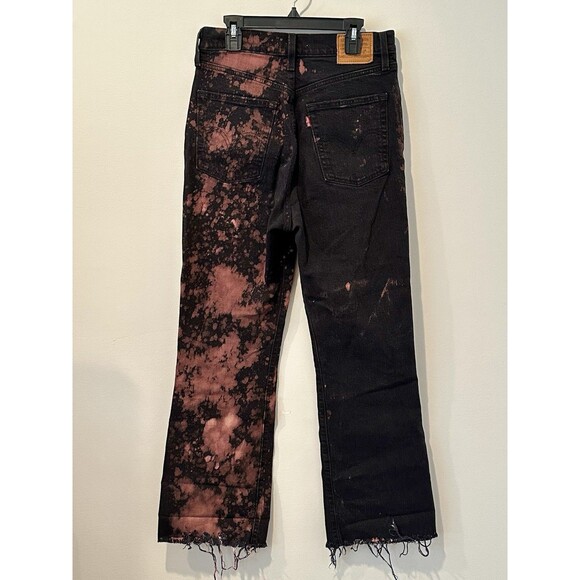 Levi's Ribcage Crop Flare Jeans Black w/ Bleach Distressing Button Fly Sz 27 EUC - Picture 2 of 6